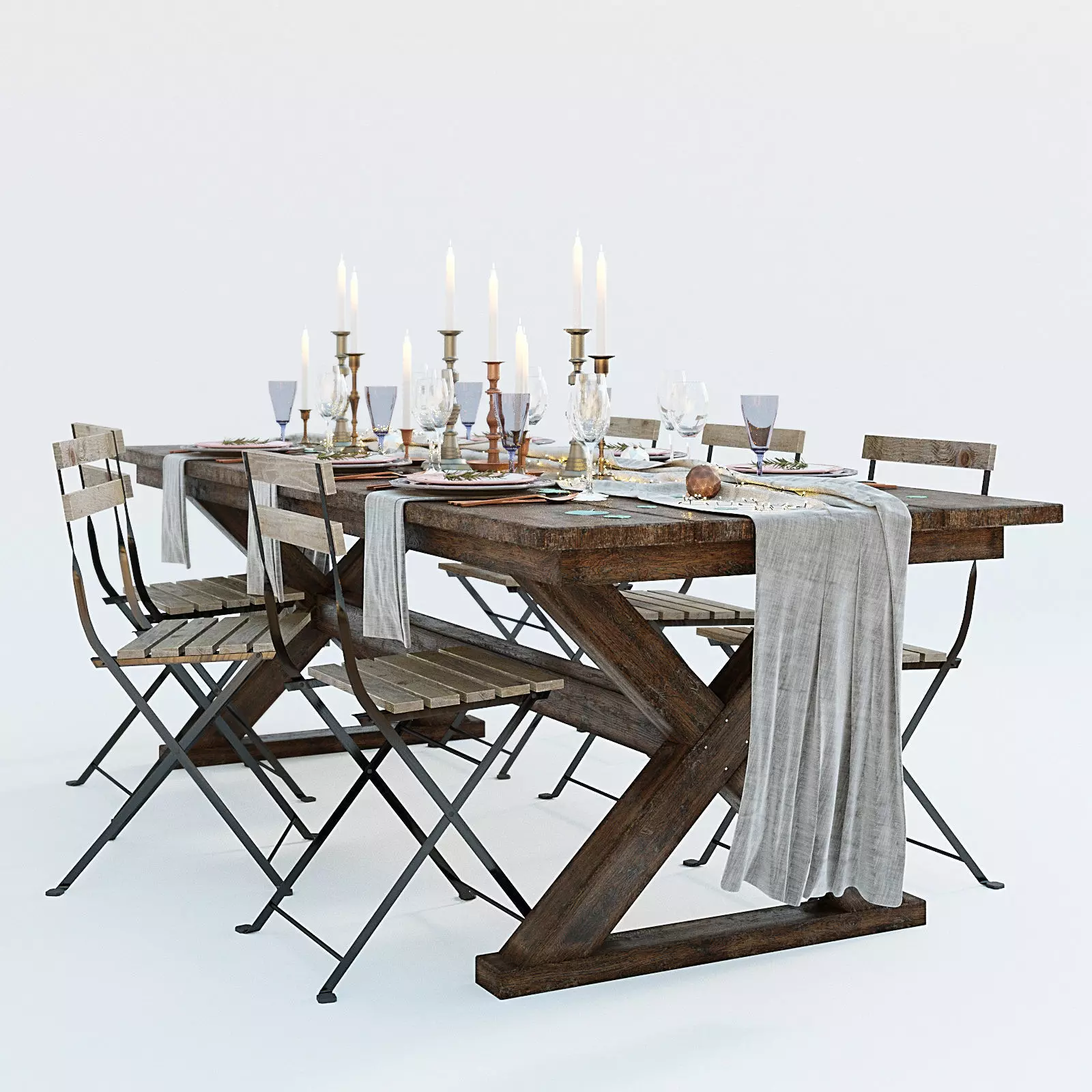 Festive table setting with chairs 3d model 3D model_0
