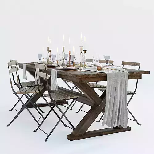 Festive table setting with chairs 3d model 3D model