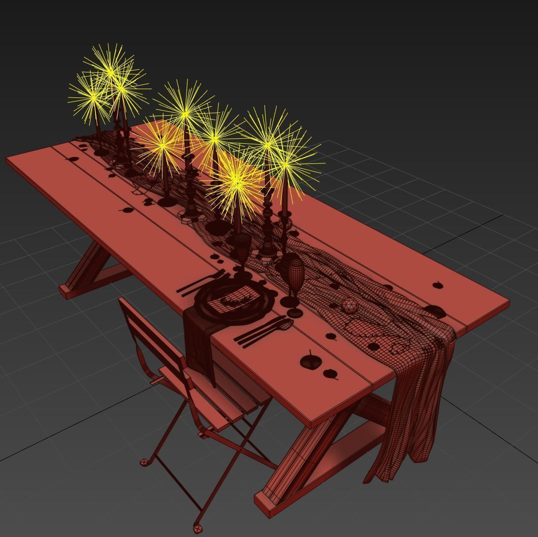 Festive table setting with chairs 3d model 3D model_4