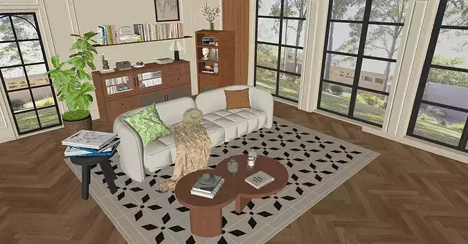 French retro-style living room 3D model 6