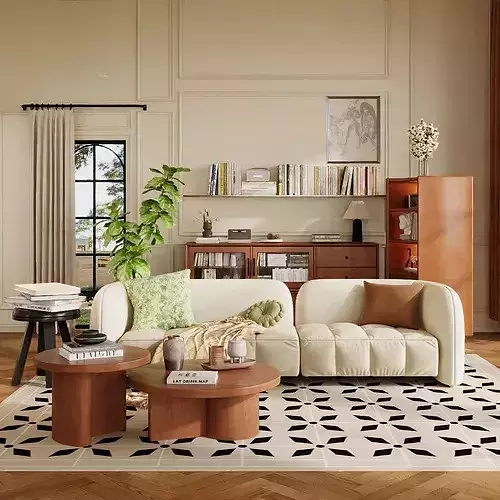 French retro-style living room 3D model 2