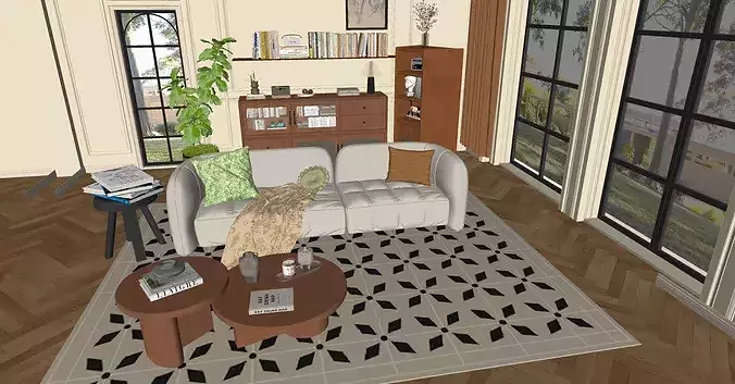 French retro-style living room 3D model 7