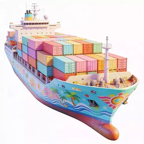 Stylized 3D Tropical Pastel Container Ship Model