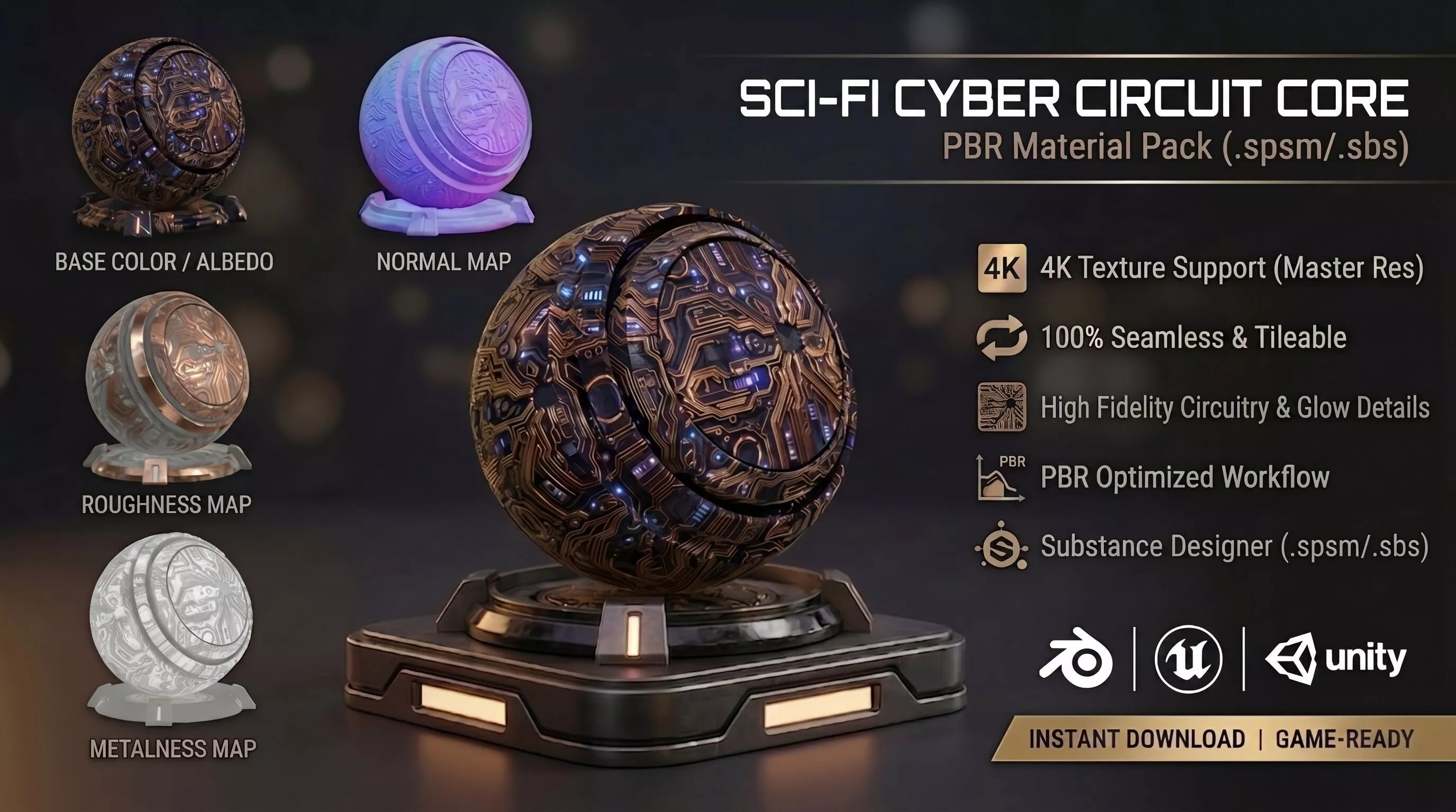 Sci-Fi Cyber Circuit Core Substance Painter Smart Material 3D model