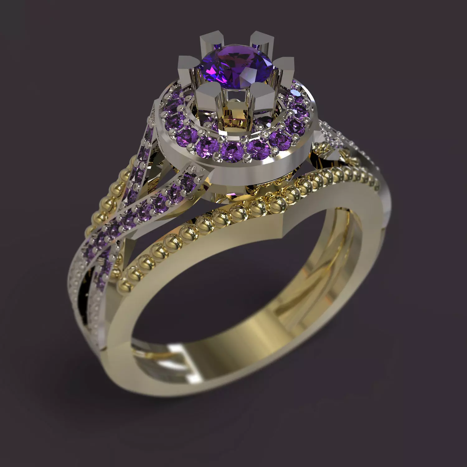 Ring amethyst engagement 3D print model_0