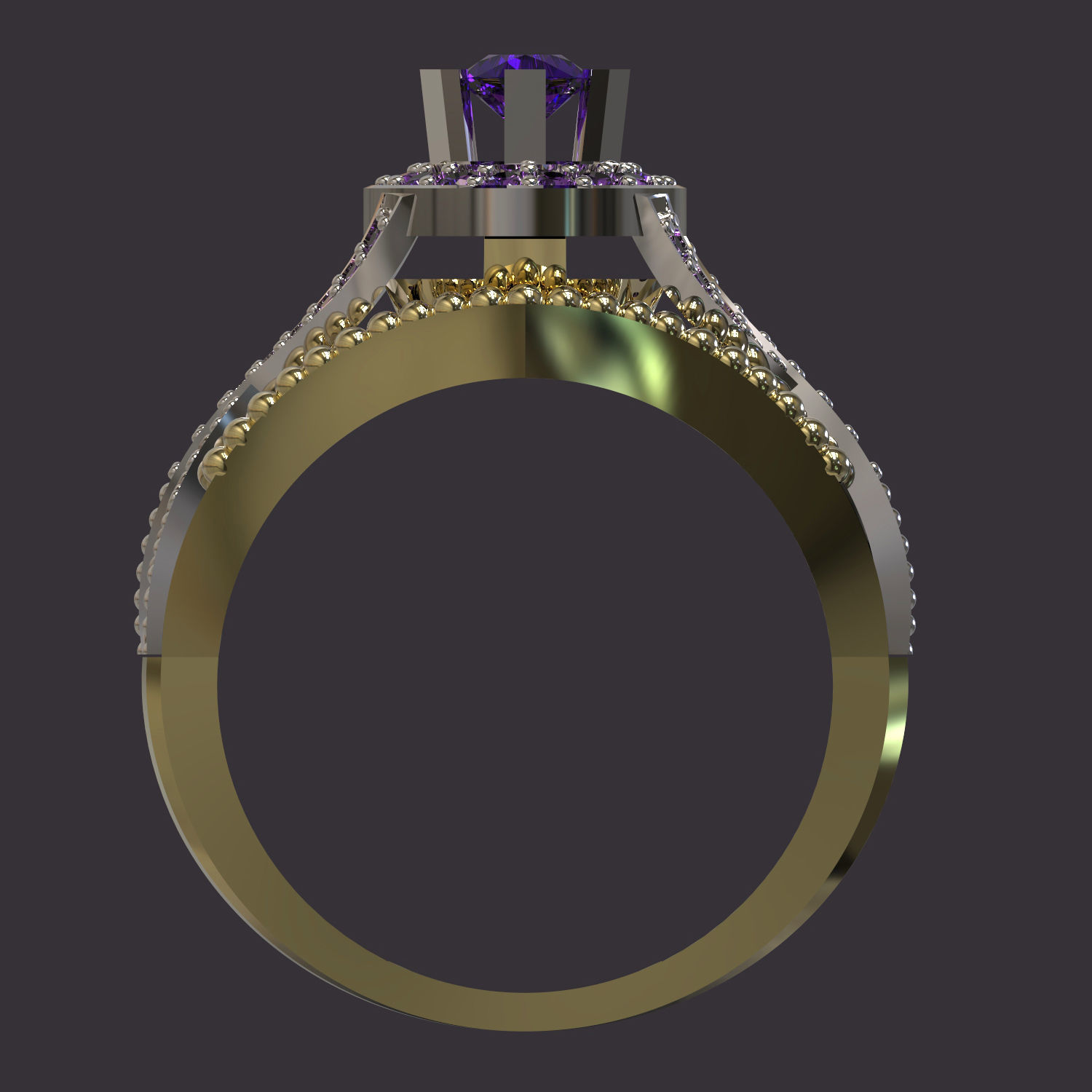 Ring amethyst engagement 3D print model_4