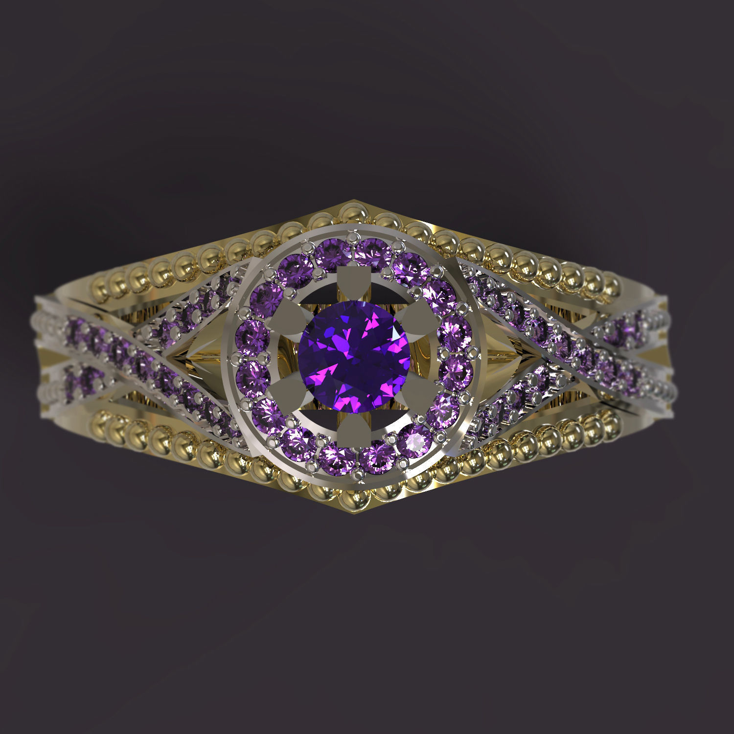 Ring amethyst engagement 3D print model_2