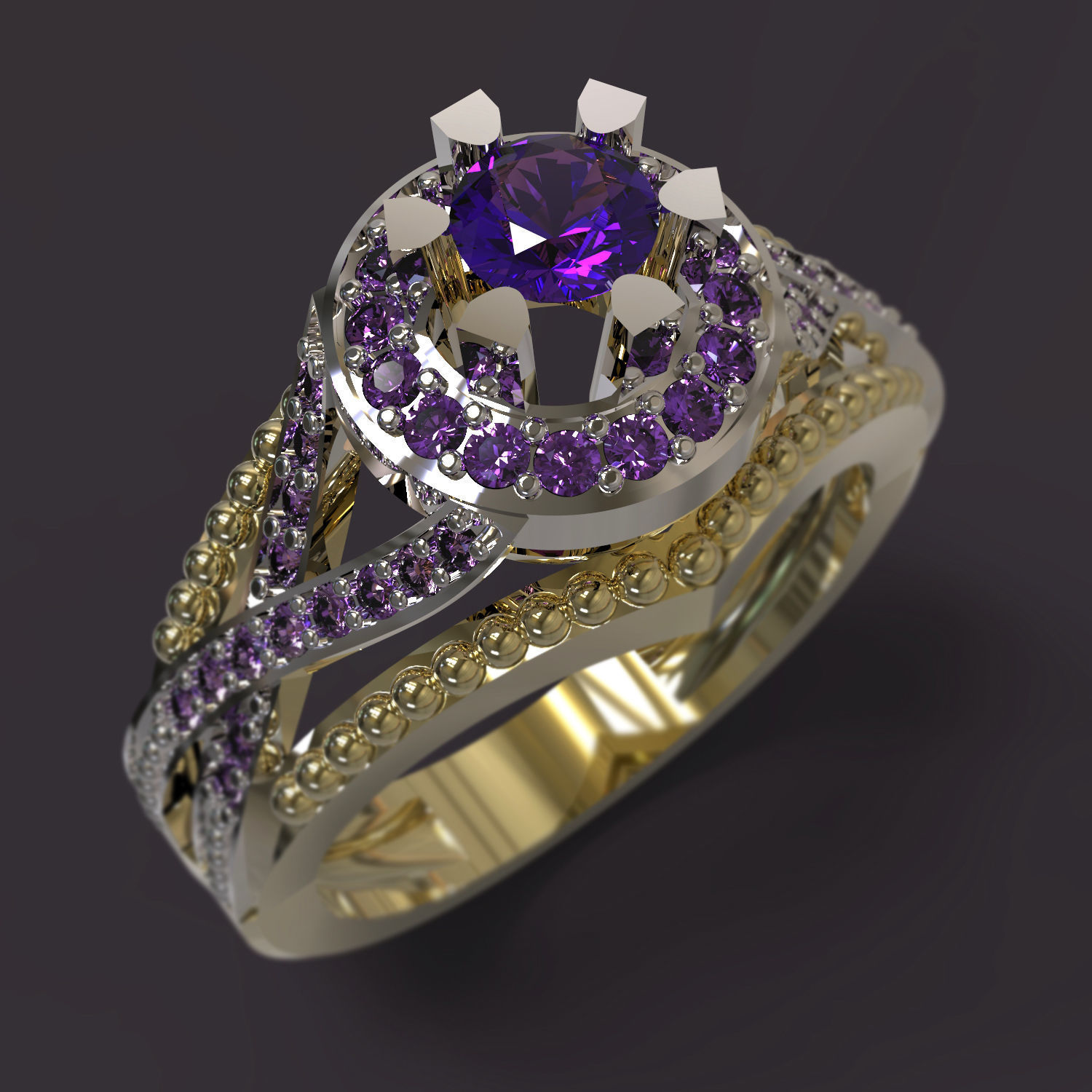 Ring amethyst engagement 3D print model_1