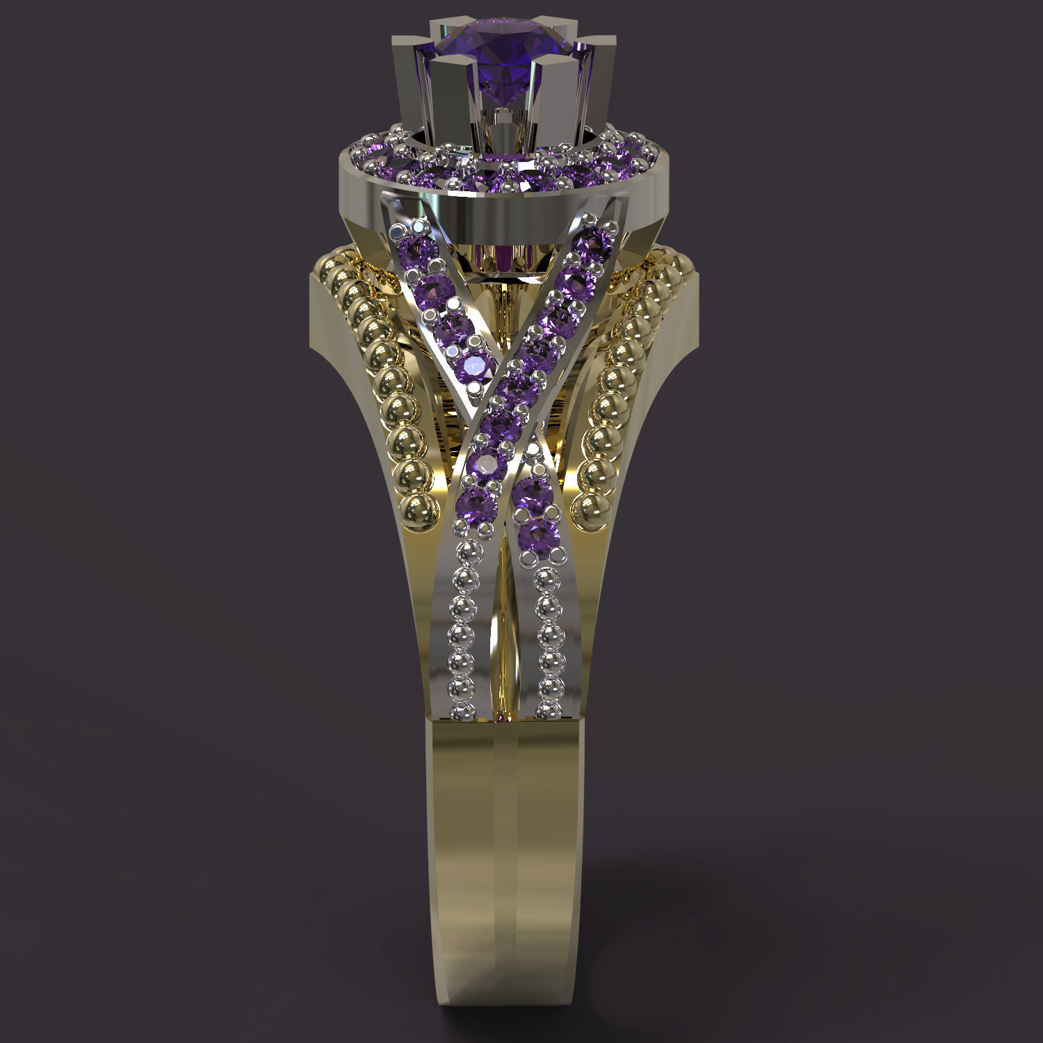 Ring amethyst engagement 3D print model_3