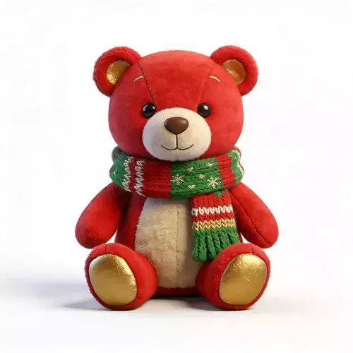 Stylized 3D Festive Red and Gold Teddy Bear Model