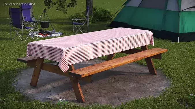 Classic Picnic Tablecloth Red Checkered 3D model 2