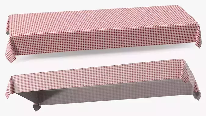 Classic Picnic Tablecloth Red Checkered 3D model 5
