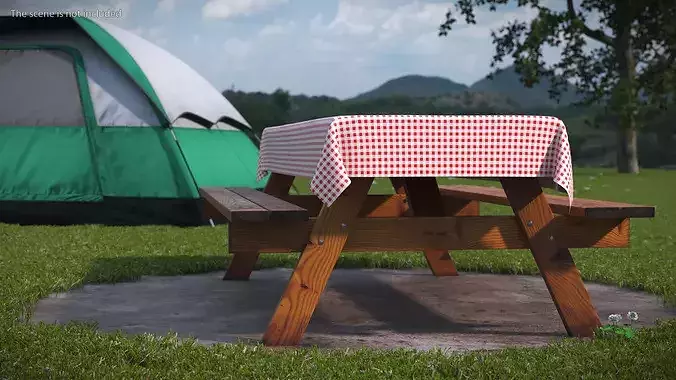 Classic Picnic Tablecloth Red Checkered 3D model 3