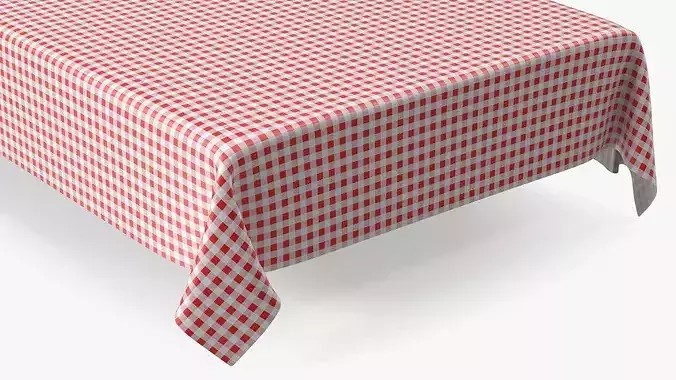 Classic Picnic Tablecloth Red Checkered 3D model 7