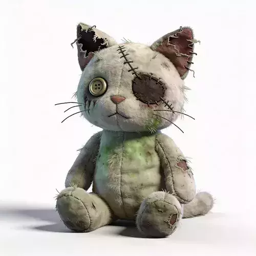 Stylized 3D Undead Zombie Cat Plush Model