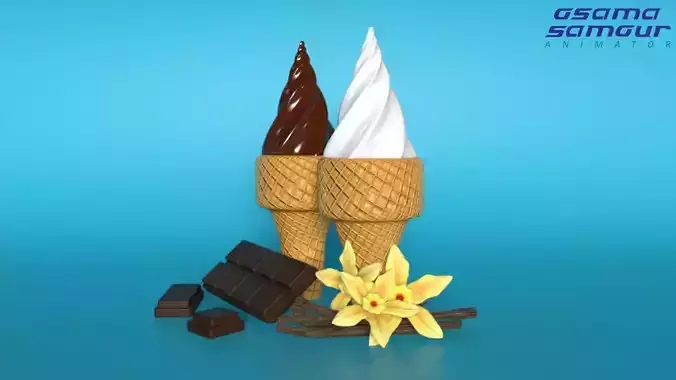 Ice cream cones with flavors Low-poly 3D model