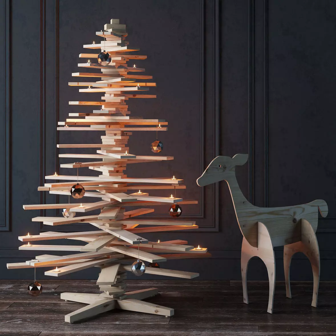 New Year set with a Christmas tree 3D model