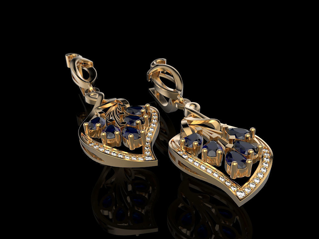 Earrings with pear 3D print model_3