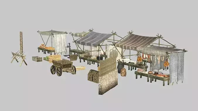 Fantasy Medieval Market Stalls Tent Pack 3D Model Low-poly 3D model 7