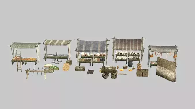 Fantasy Medieval Market Stalls Tent Pack 3D Model Low-poly 3D model 4