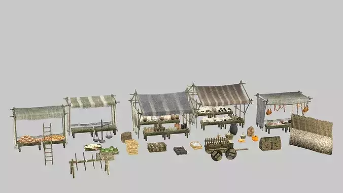 Fantasy Medieval Market Stalls Tent Pack 3D Model Low-poly 3D model 5