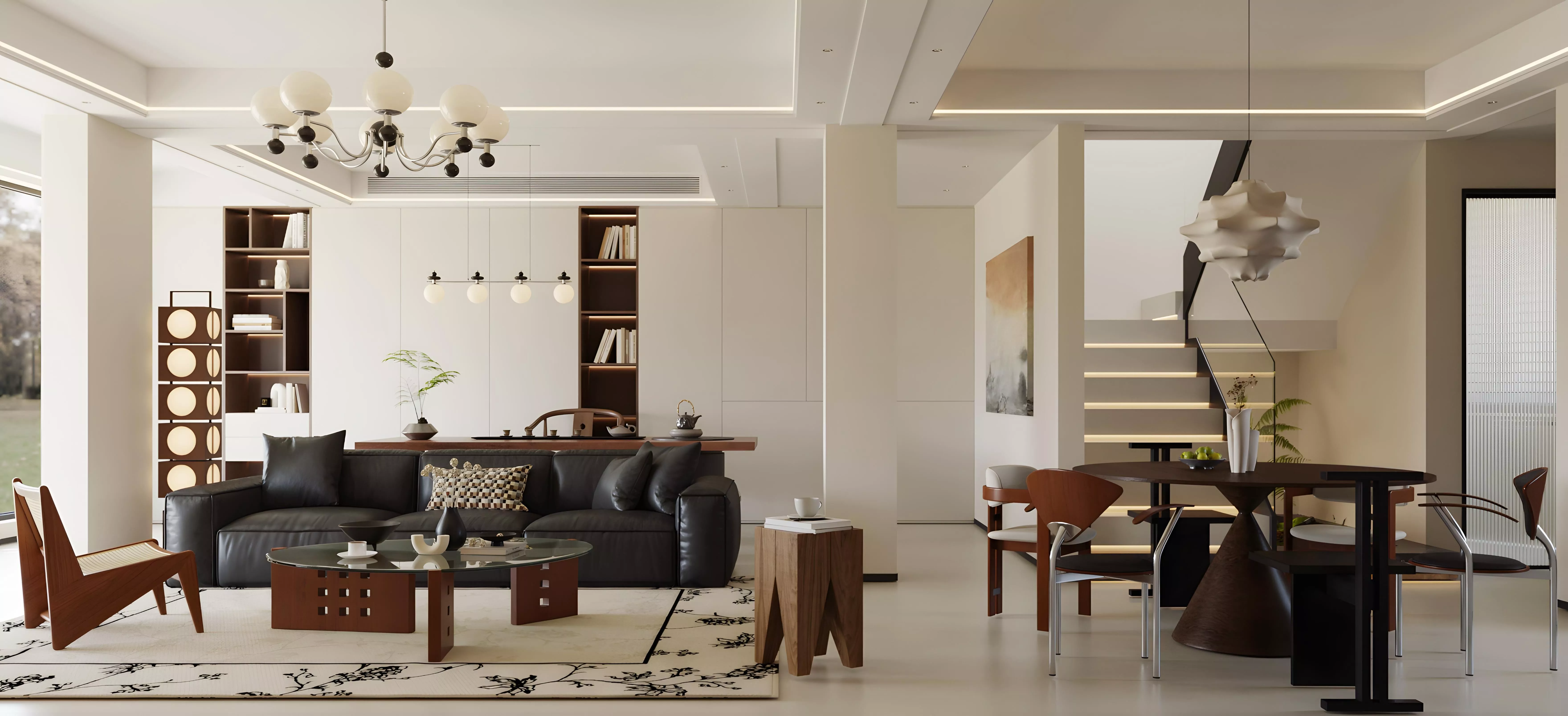 French retro-style living and dining room 3D model