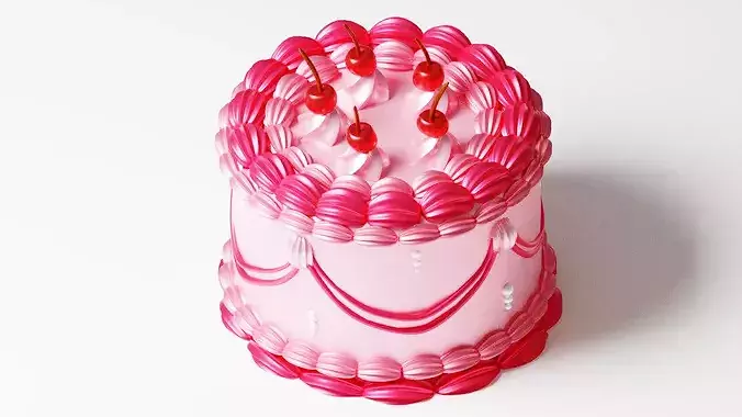 Vintage Stylized Cake 3D Asset Low-poly 3D model 2