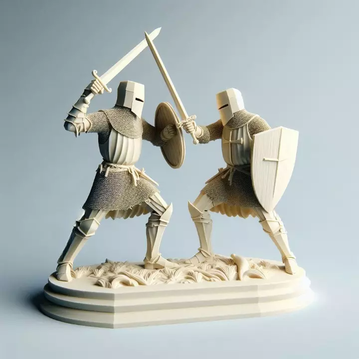 4268 Knight Duel Minimalist Ivory Battle Scene STL DND 3D print model