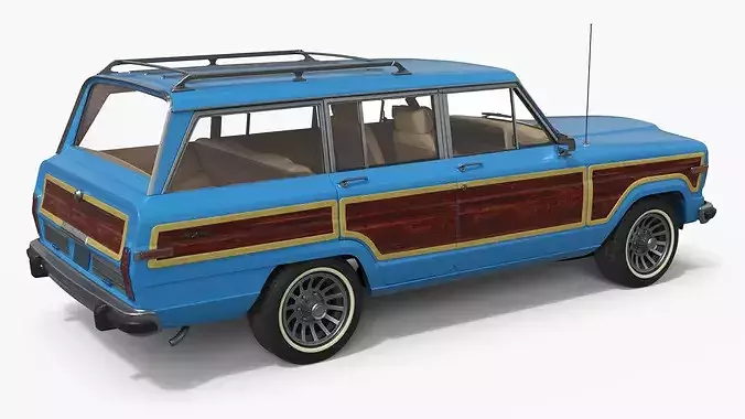 Vintage Family Station Wagon Blue Simplified 3D model 4