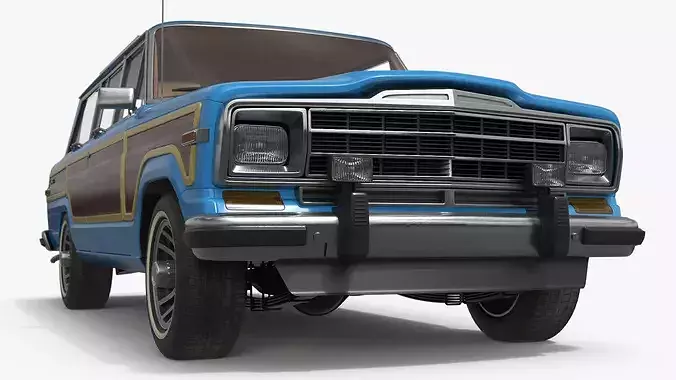 Vintage Family Station Wagon Blue Simplified 3D model 6