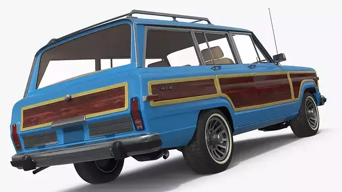 Vintage Family Station Wagon Blue Simplified 3D model 7