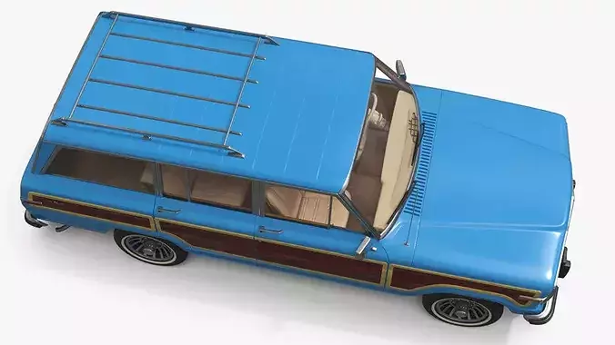 Vintage Family Station Wagon Blue Simplified 3D model 5