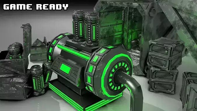 PBR Scifi Container and Industrial Assets Set Low-poly 3D model