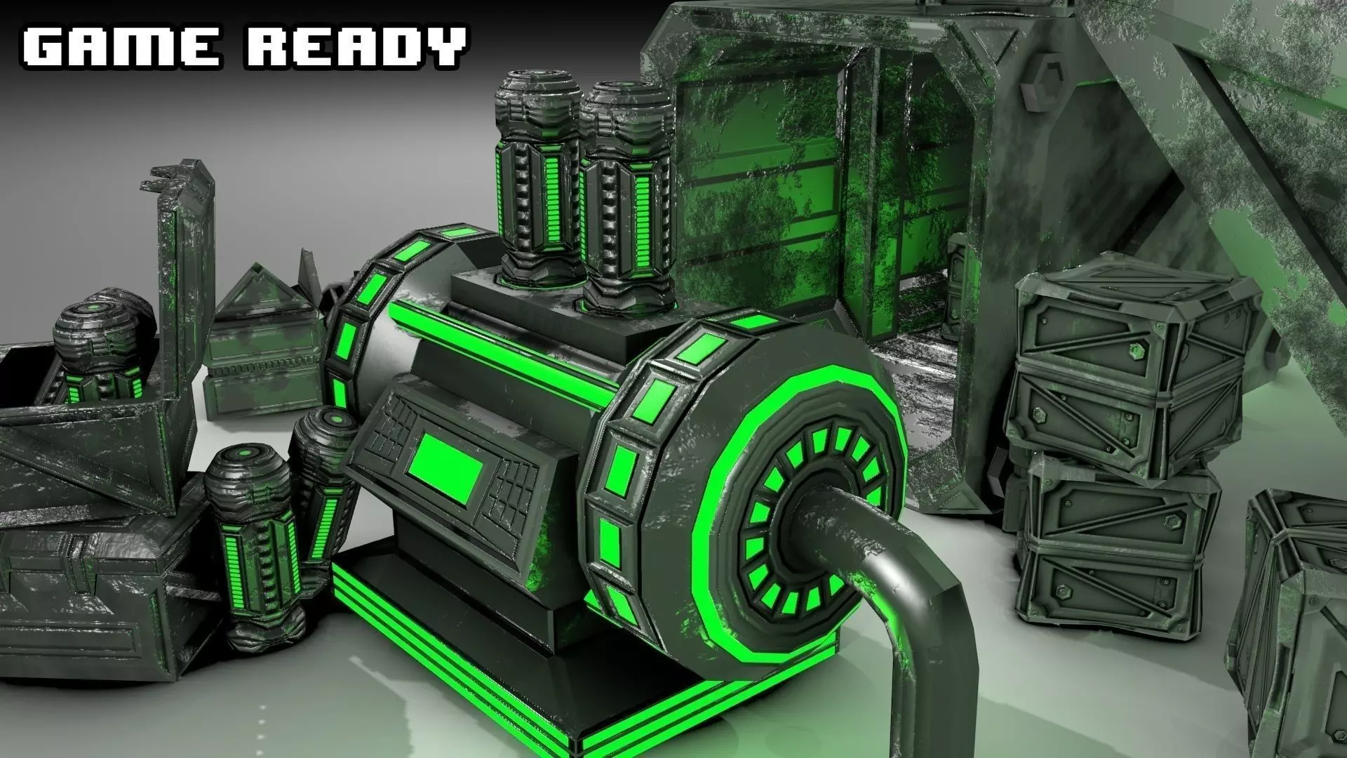 PBR Scifi Container and Industrial Assets Set Low-poly 3D model_0