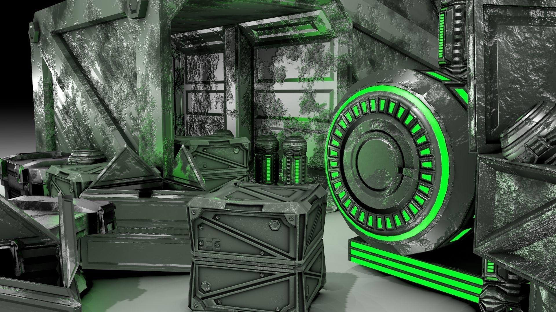 PBR Scifi Container and Industrial Assets Set Low-poly 3D model_3