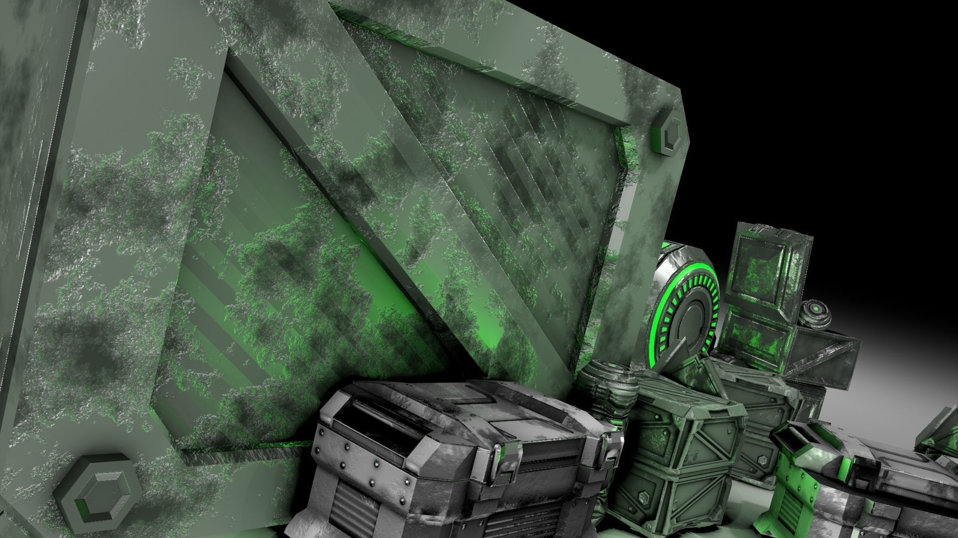 PBR Scifi Container and Industrial Assets Set Low-poly 3D model_13