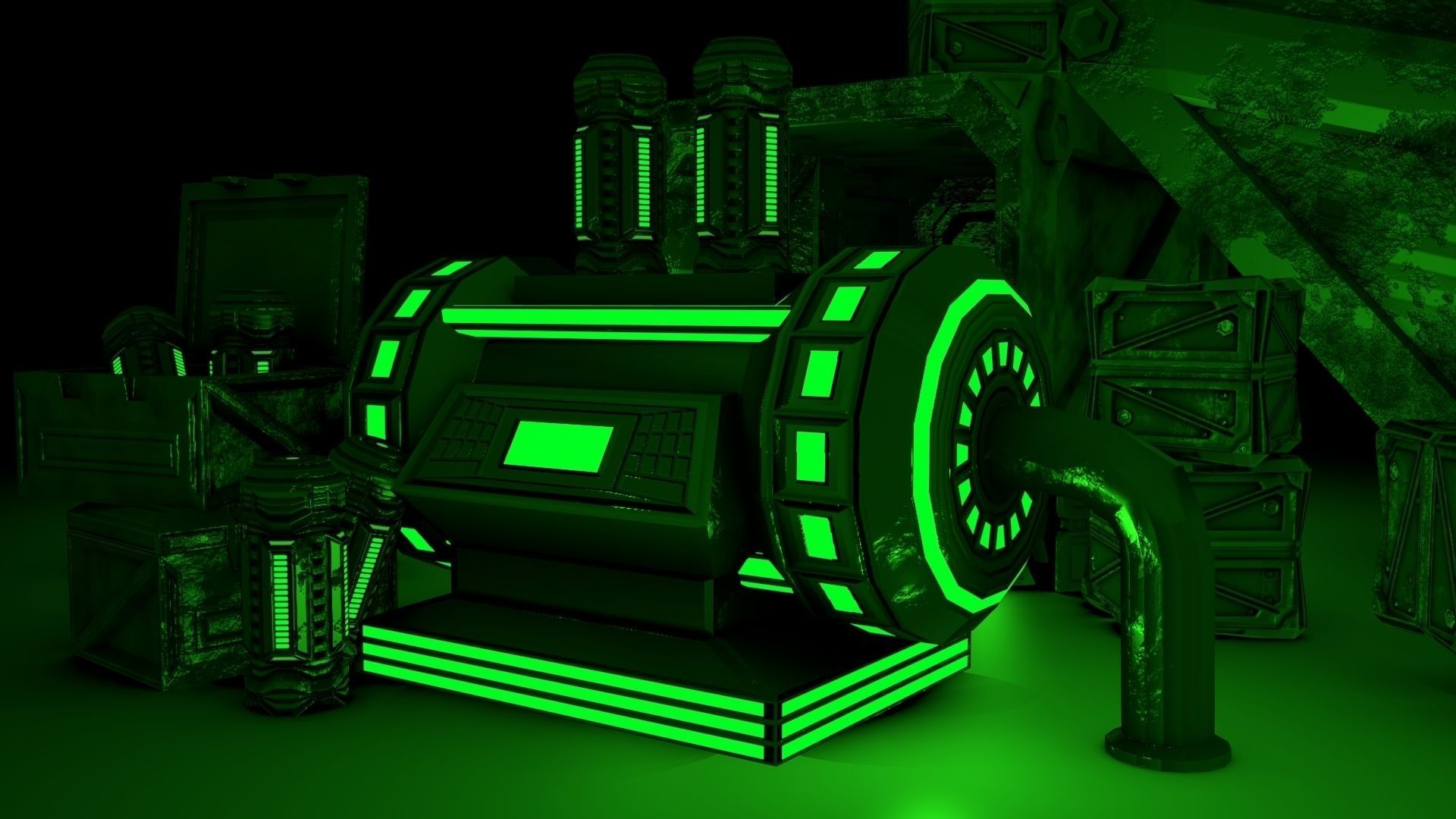 PBR Scifi Container and Industrial Assets Set Low-poly 3D model_16