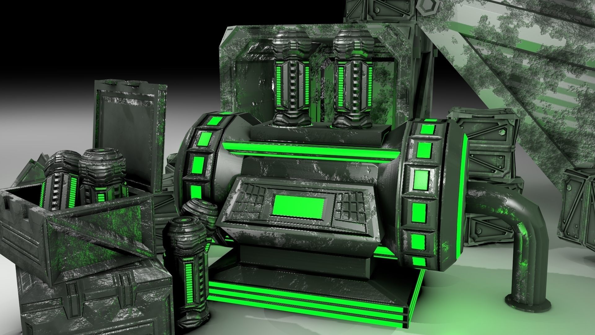 PBR Scifi Container and Industrial Assets Set Low-poly 3D model_7