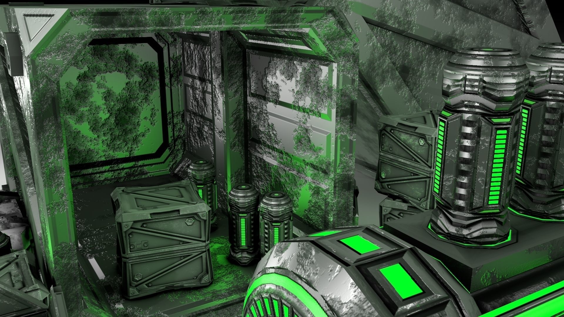 PBR Scifi Container and Industrial Assets Set Low-poly 3D model_1