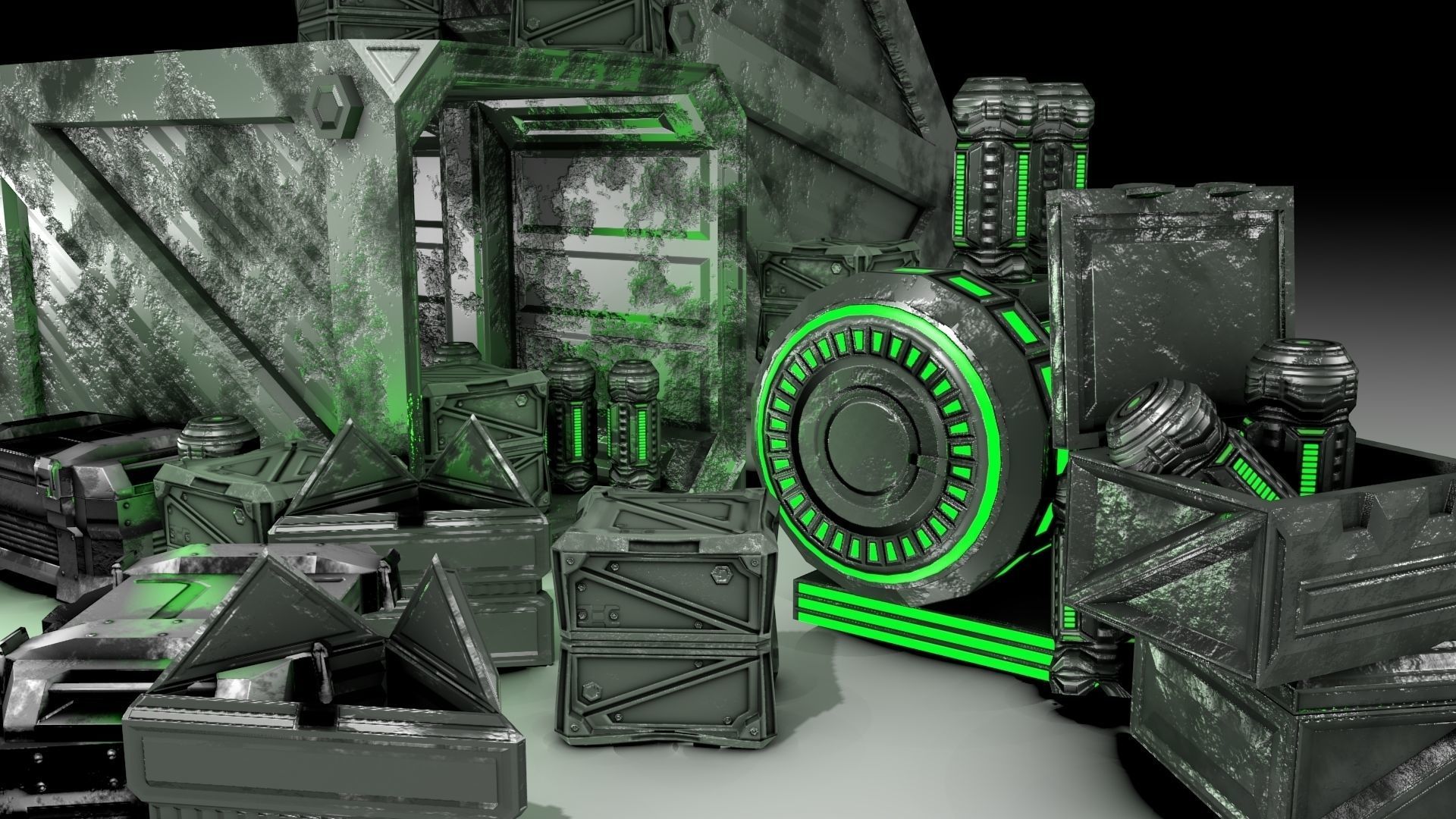 PBR Scifi Container and Industrial Assets Set Low-poly 3D model_11