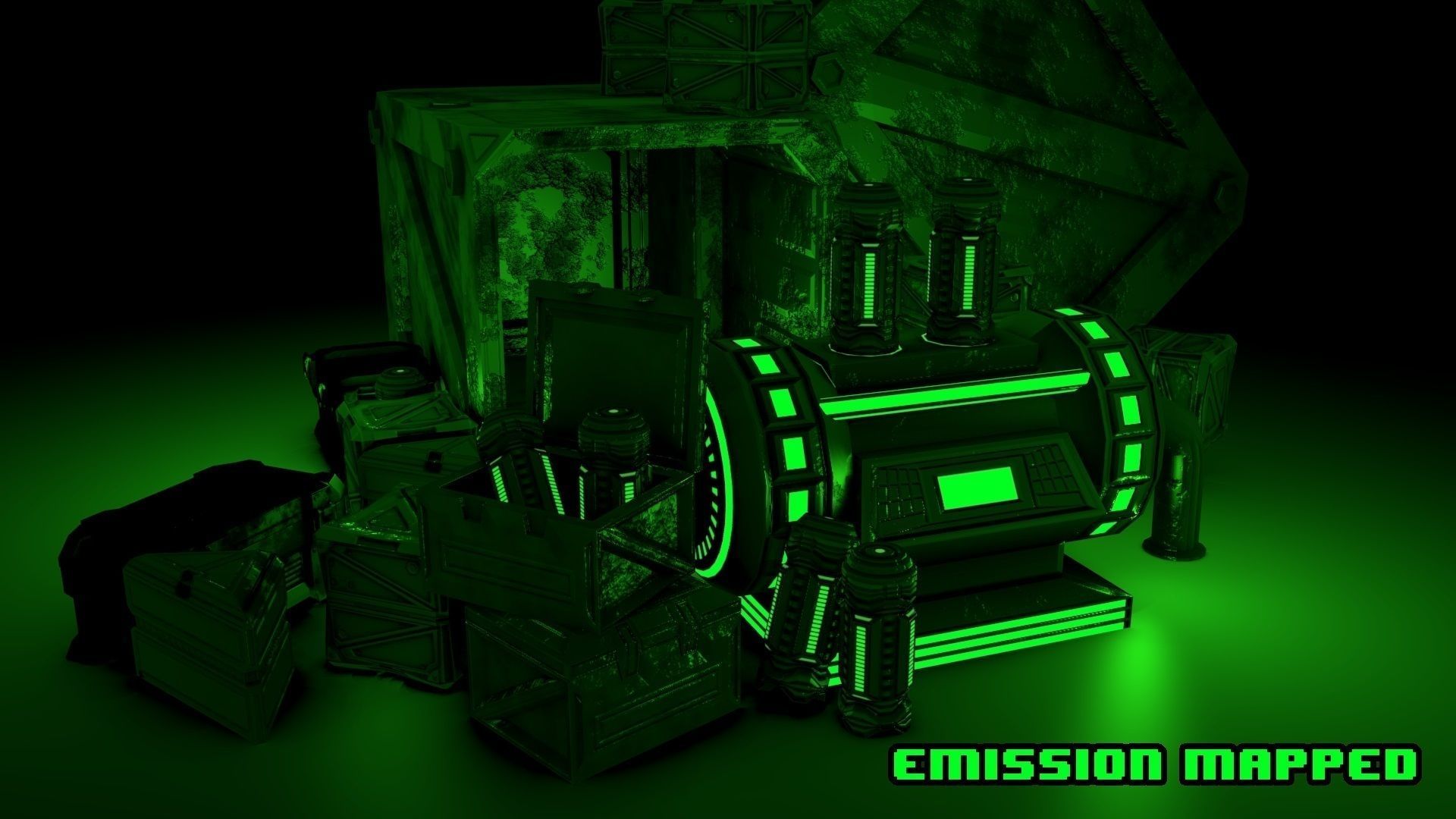 PBR Scifi Container and Industrial Assets Set Low-poly 3D model_5