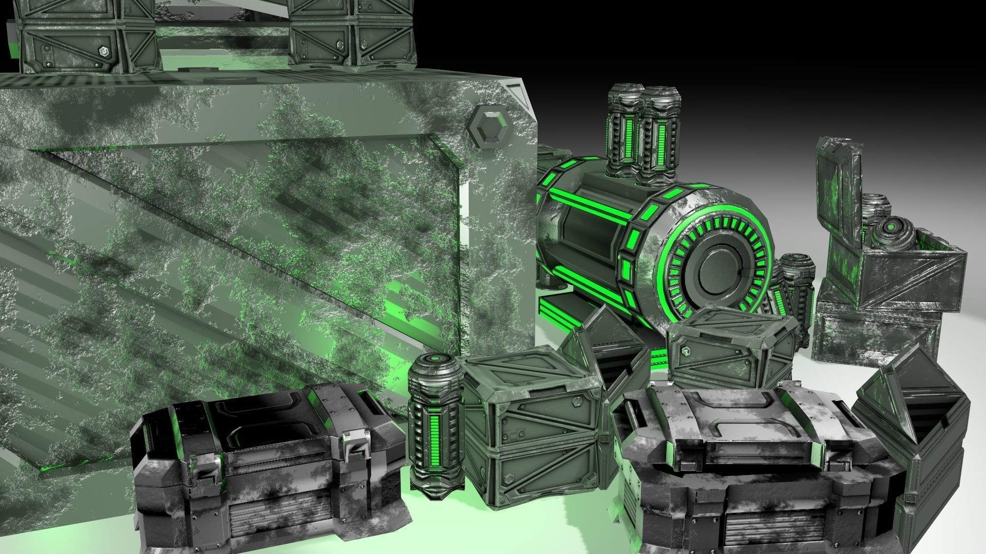 PBR Scifi Container and Industrial Assets Set Low-poly 3D model_10