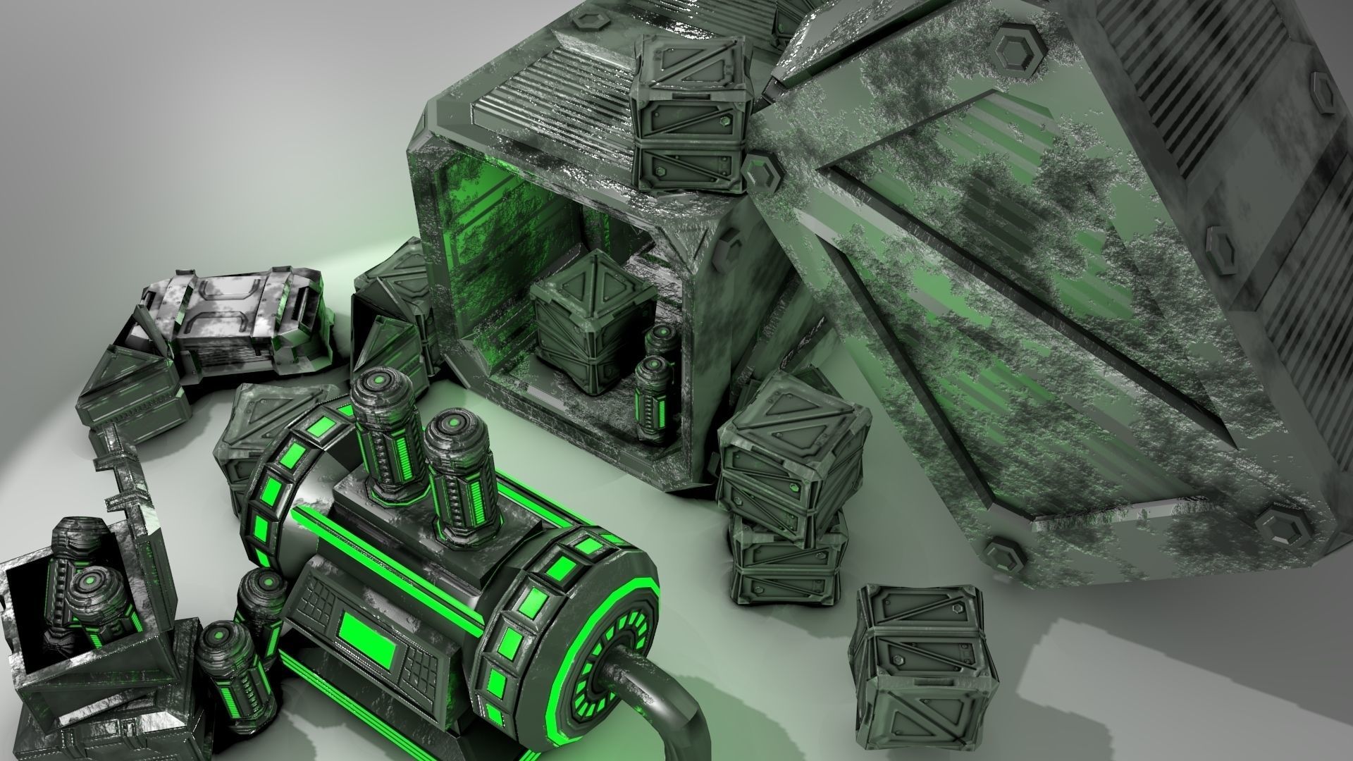 PBR Scifi Container and Industrial Assets Set Low-poly 3D model_4