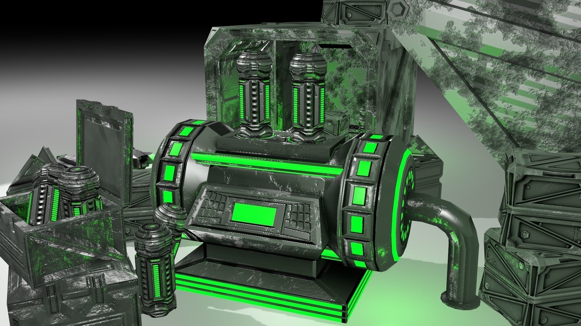 PBR Scifi Container and Industrial Assets Set Low-poly 3D model_12