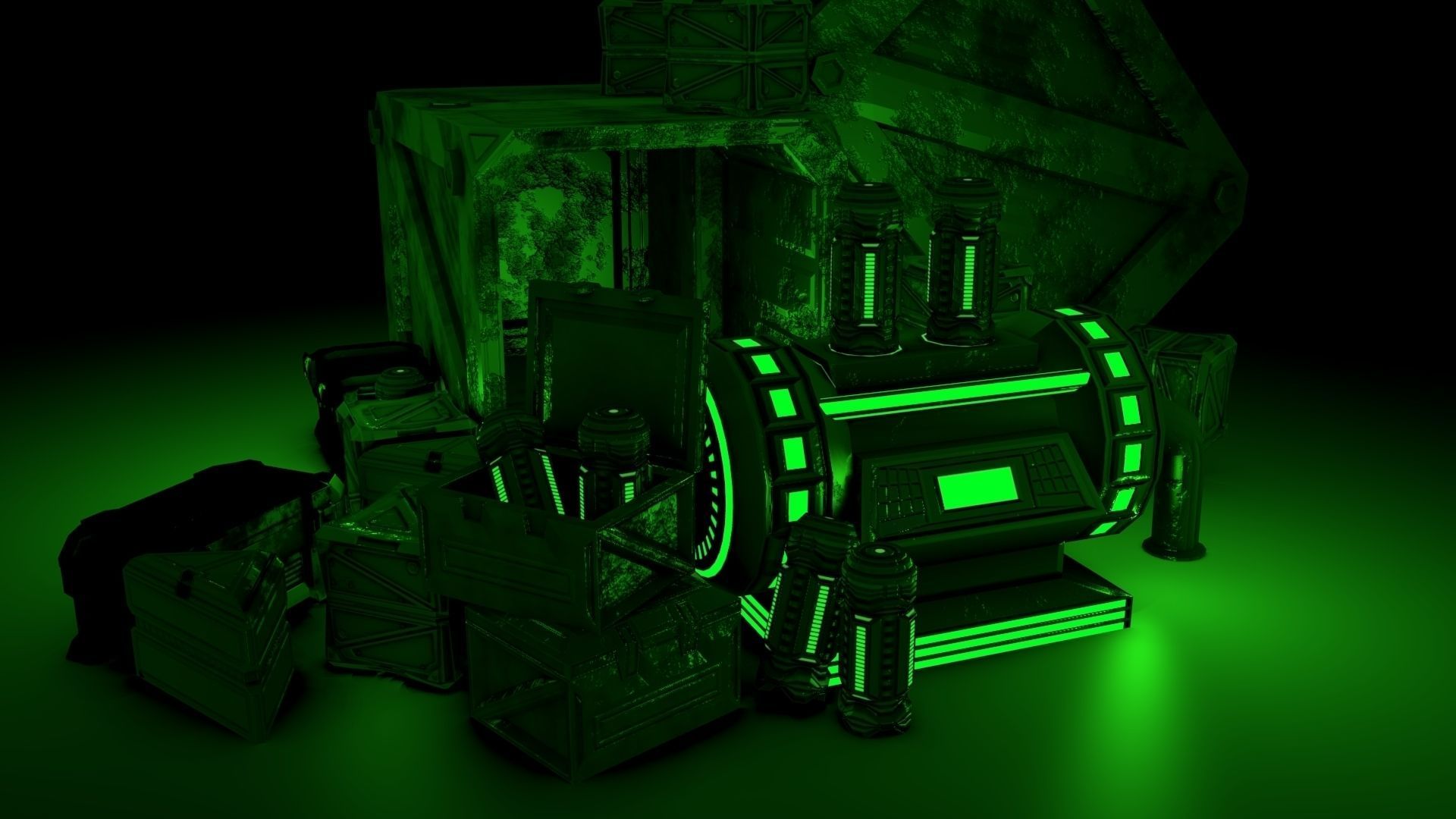 PBR Scifi Container and Industrial Assets Set Low-poly 3D model_15