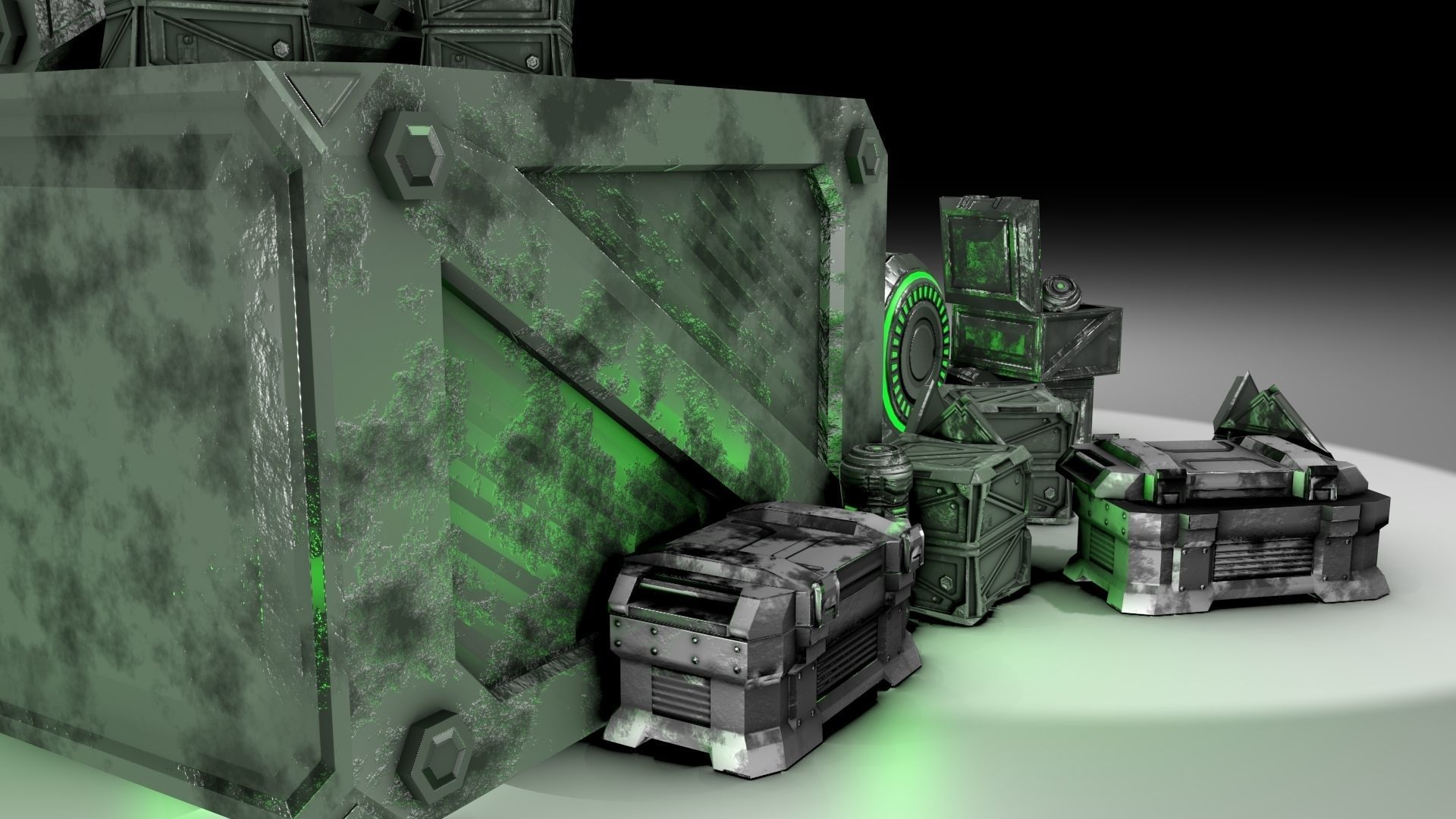 PBR Scifi Container and Industrial Assets Set Low-poly 3D model_2