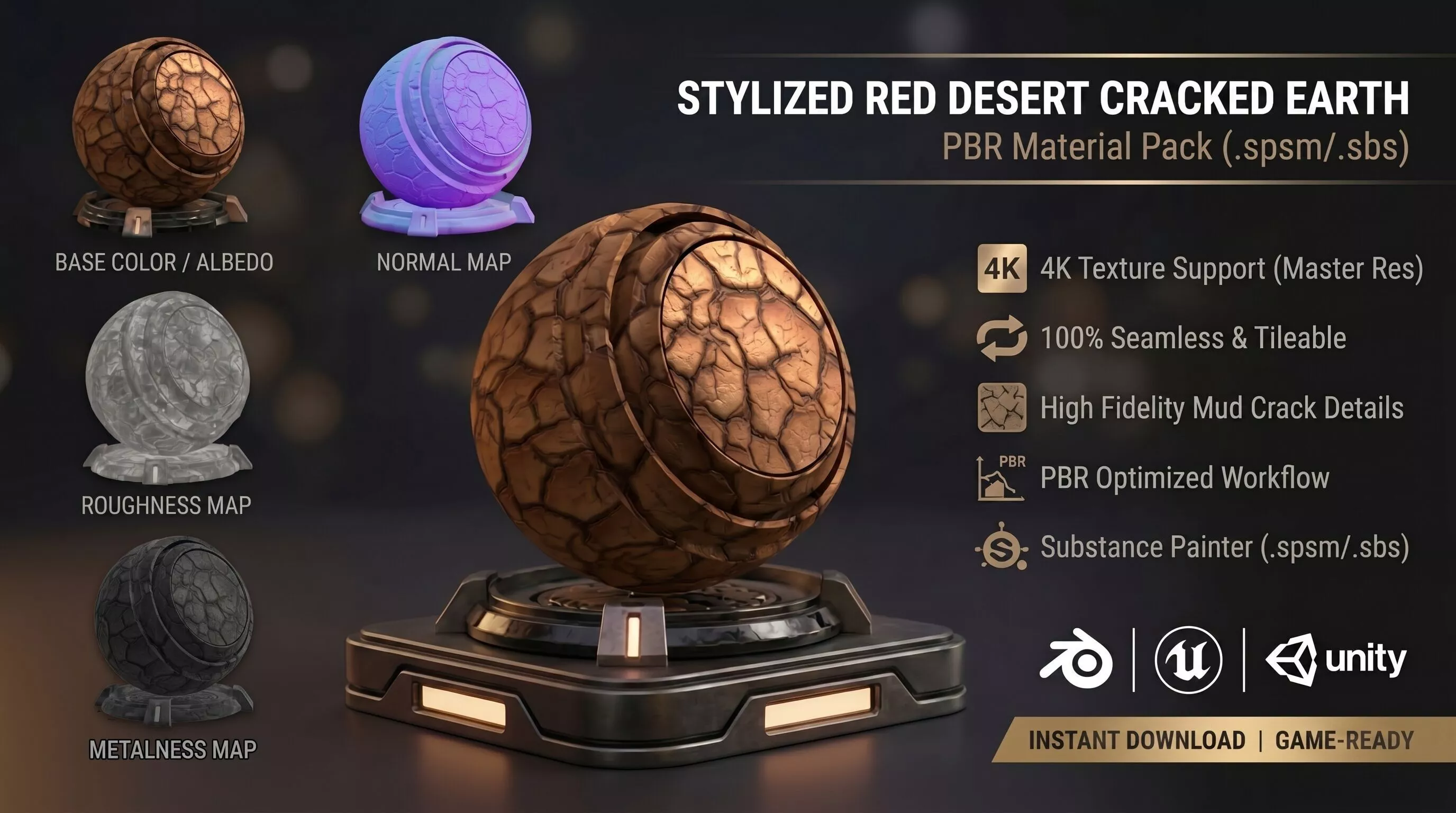 Stylized Red Desert Cracked Earth SPSM 3D model