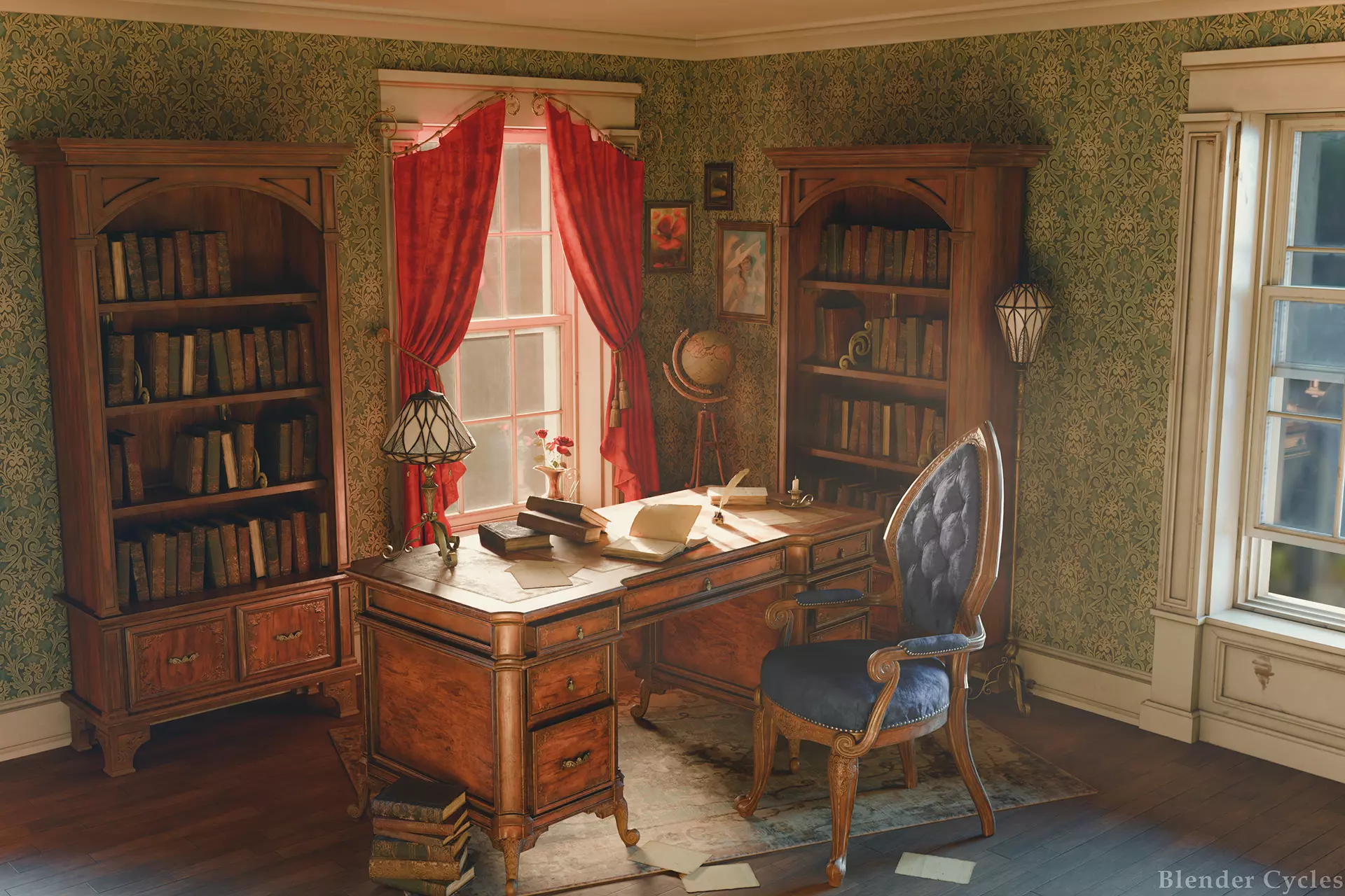 Vintage Velvet Mahogany Office Set 3D model