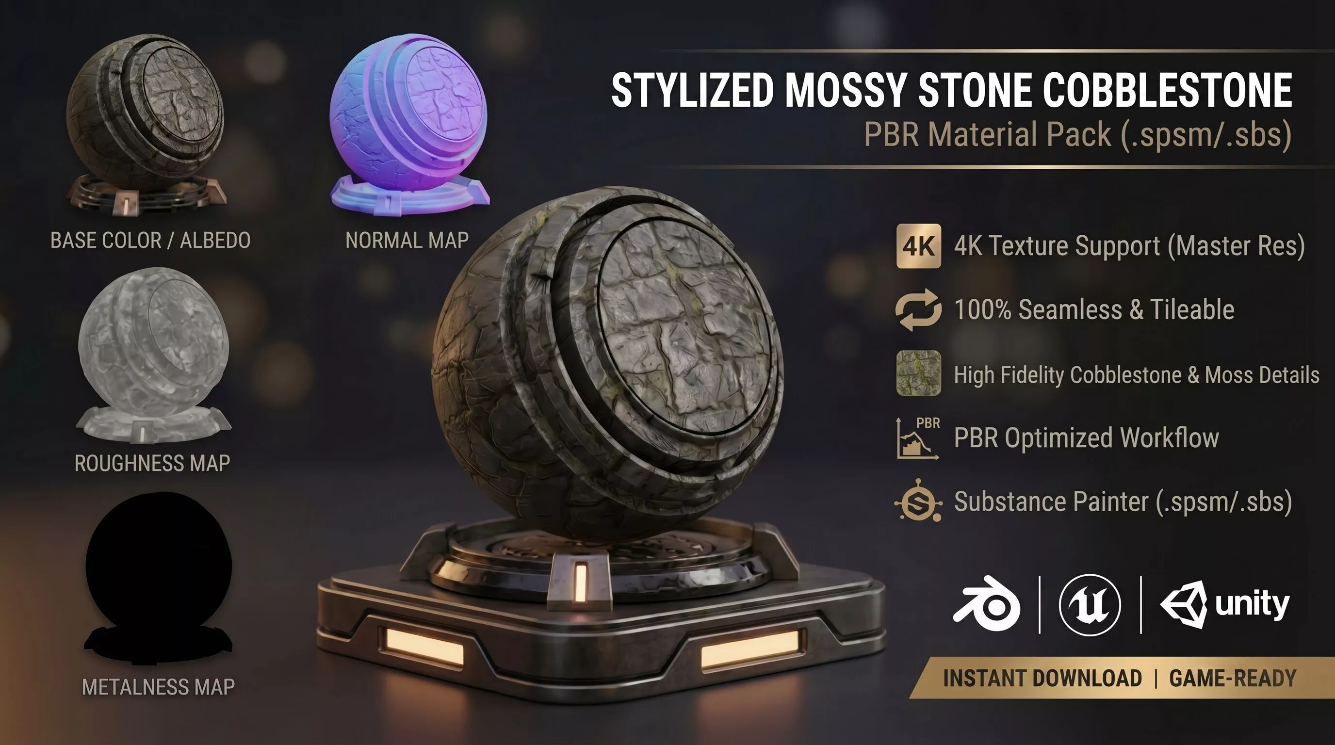 Stylized Mossy Stone Cobblestone spsm 3D model