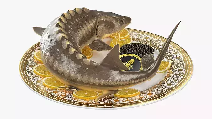 Caviar Plated Sturgeon Serving 3D model 3
